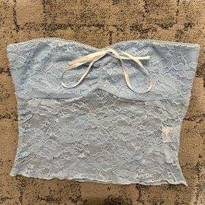 Princess Polly Light Blue Lace Tube Top with Ribbon